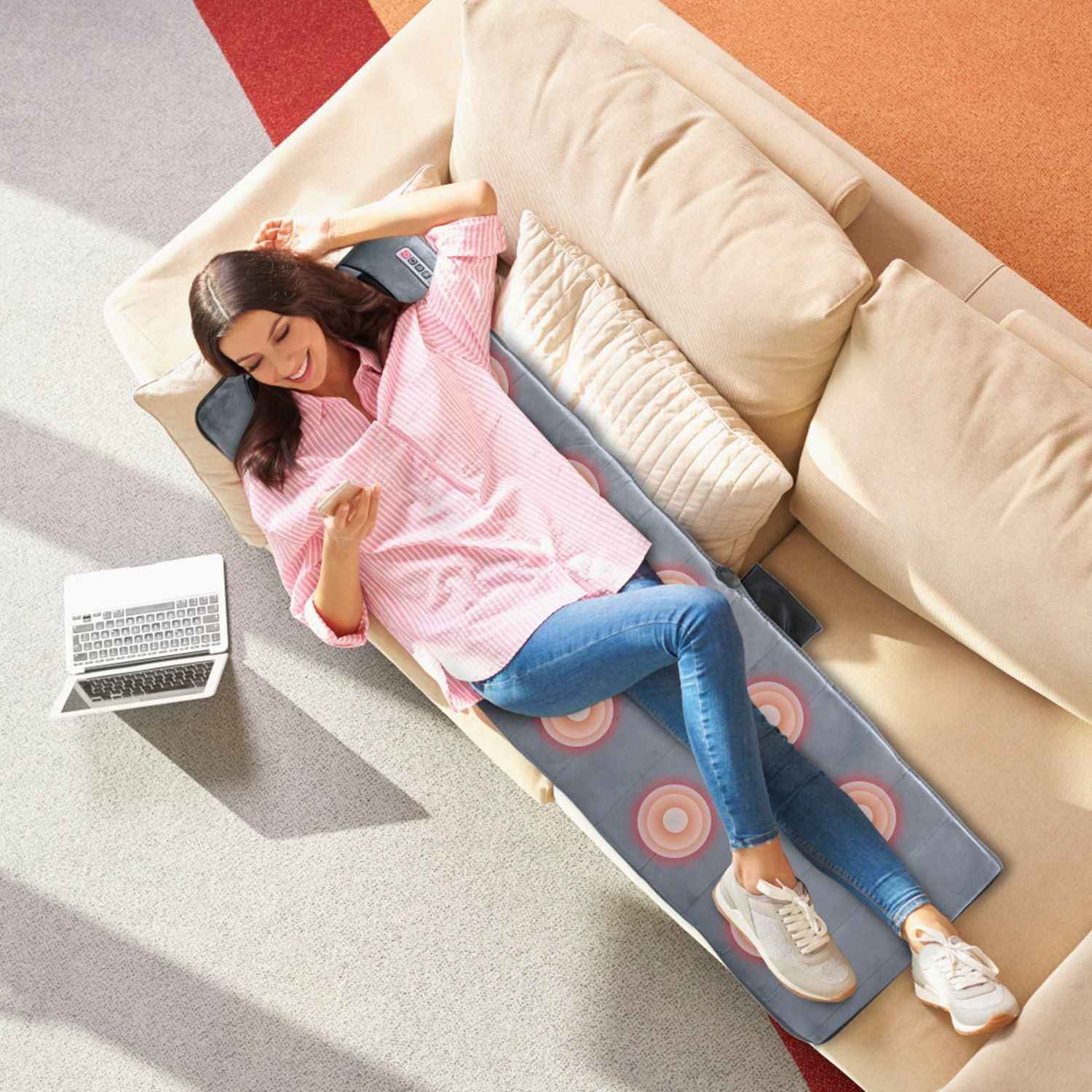 Full Body Electric Massage Mat with Heat Vibration Massage Pad Cushion Back Massage Mattress Chair Pad with Neck Massage Pillow with 10 Vibration Motors Timer GPCT5081